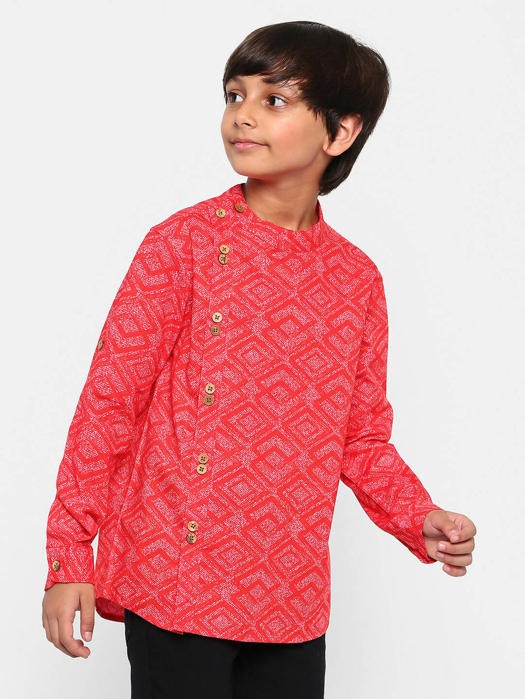 Manet Ethnic Full Sleeves Printed Shirt - Red | Grocsy