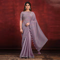 Purple Crepe Satin Silk Sequence Thread & Stone Work/ Texture Pallu Saree - Mohmanthan Kimiya | Grocsy