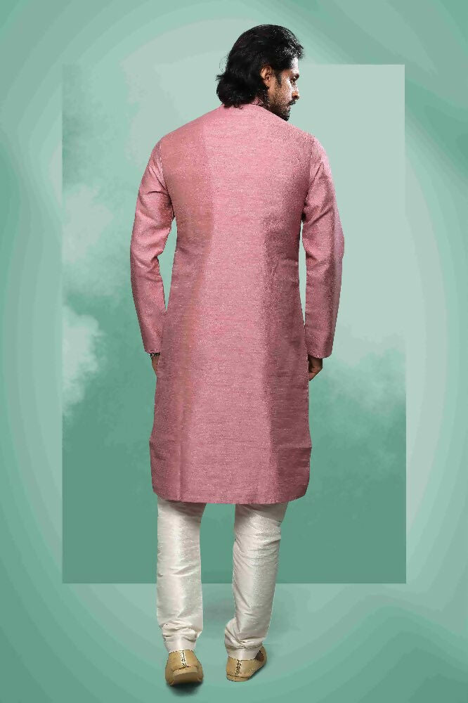 Raivat Ethnic Art Silk Mirror Embroidery Work Kurta Pajama In Pink Colour | Grocsy