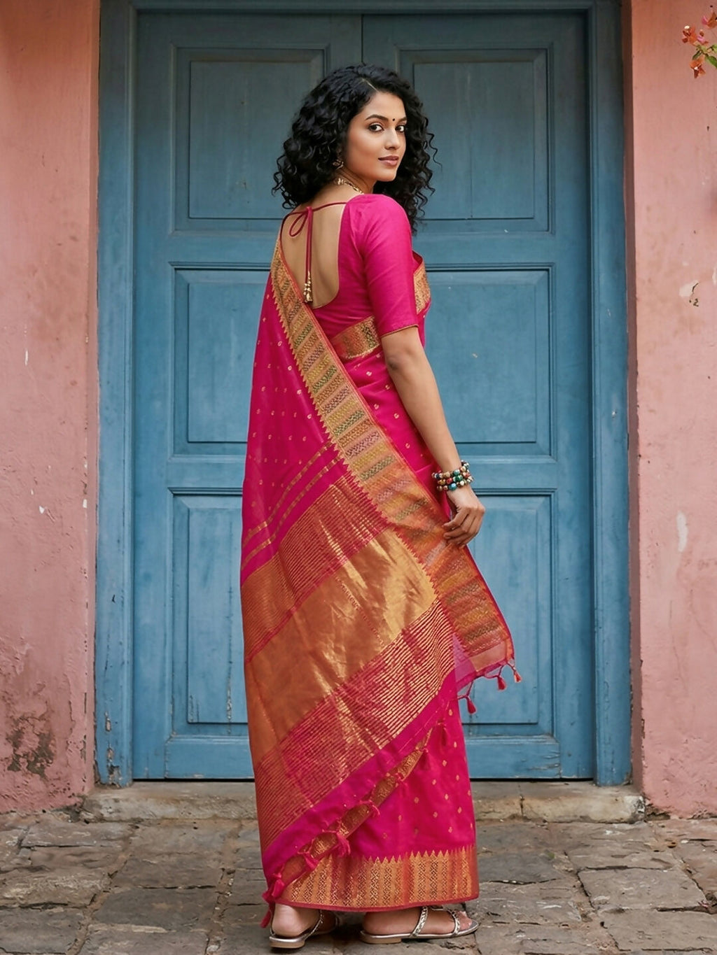 Shree Shyam Fashion Pink Silk Blend Saree | Grocsy