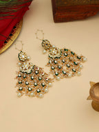 Ruby Raang 22k Gold Polished Kundan Chand Earrings With Ear Chains | Grocsy