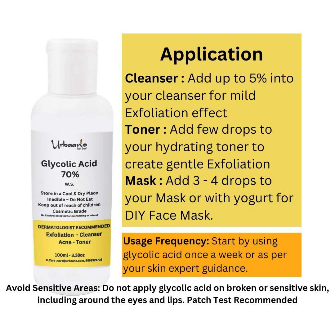 Urbaano Herbal Glycolic Acid 70%, Liquid for Cleansers | Grocsy