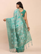 Shree Shyam Fashion Linen Cotton Sea Green Saree | Grocsy