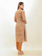 Aramya Orange Soft Cotton Floral Print Panelled Kurta Set for Women | Grocsy