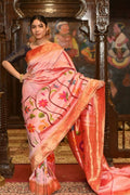 Very Much Indian Pure Silk Intricately Woven Handloom Paithani-Pretty Peach | Grocsy