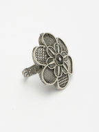 NVR Women's Silver-Toned Floral Shape Adjustable Finger Ring | Grocsy