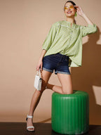 Myshka Women Green Ethnic Motifs Tops | Grocsy