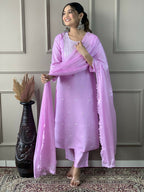 Lavender Viscose Chanderi Stitched Suit With Dupatta - Tanisha | Grocsy