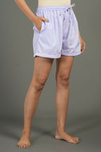 Breathables Women Cotton Night Suit Shirt And Shorts Co-Ord Set Notched Collar Lavender I Nightwear | Co-Ord Set | Lounge Wear Set I Solid Print | Grocsy