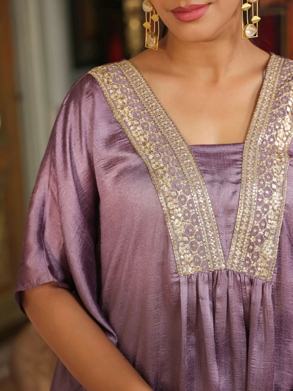Janasya Lavender Silk Blend Yoke Embroidery Co-Ords | Grocsy