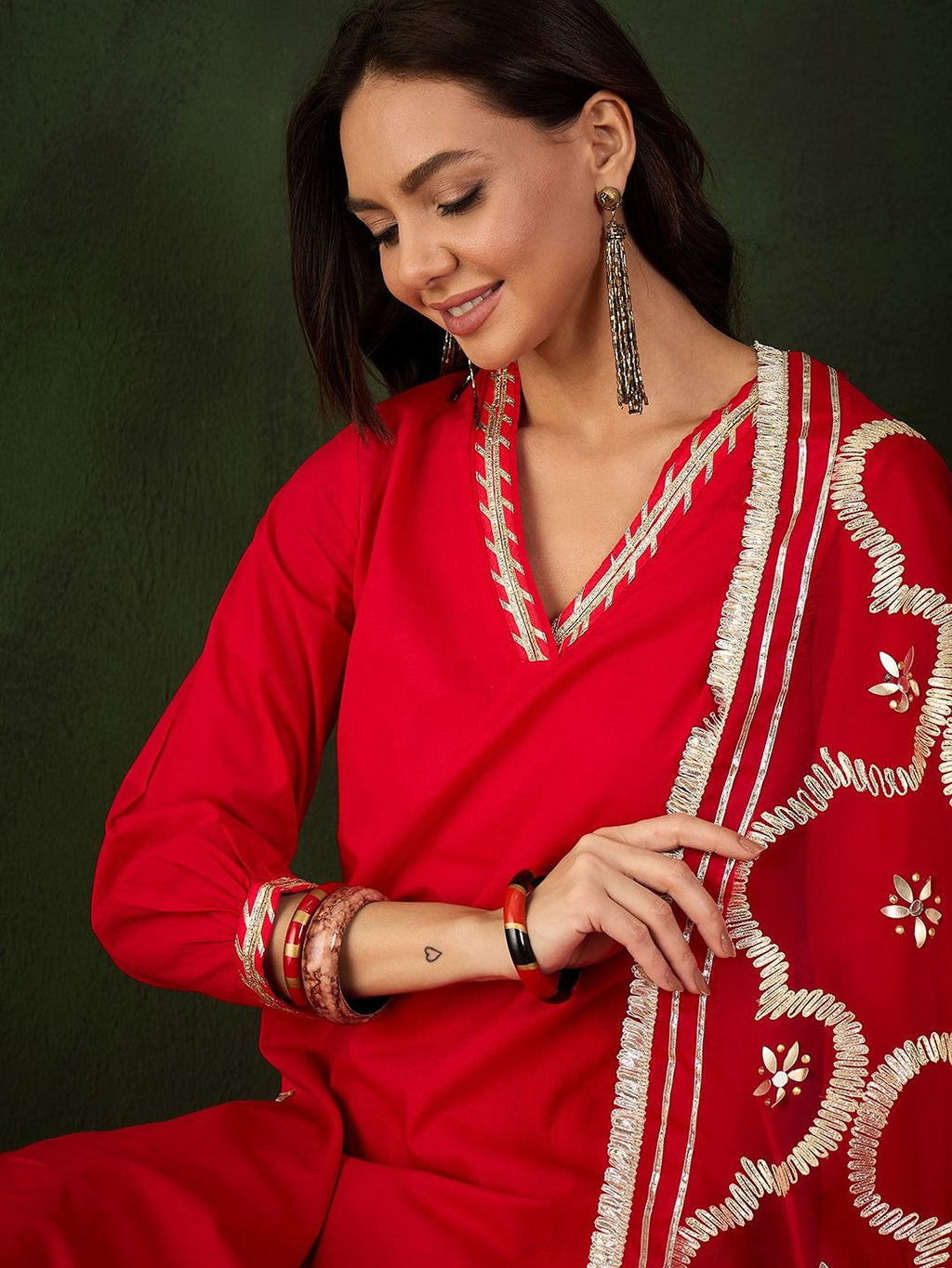 Sangria Embroidered Pakistani Kurta & Salwar With Dupatta | Grocsy