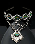 VOJ Silver Plated Peacock Printed Hairband With Mang Tikka | Grocsy