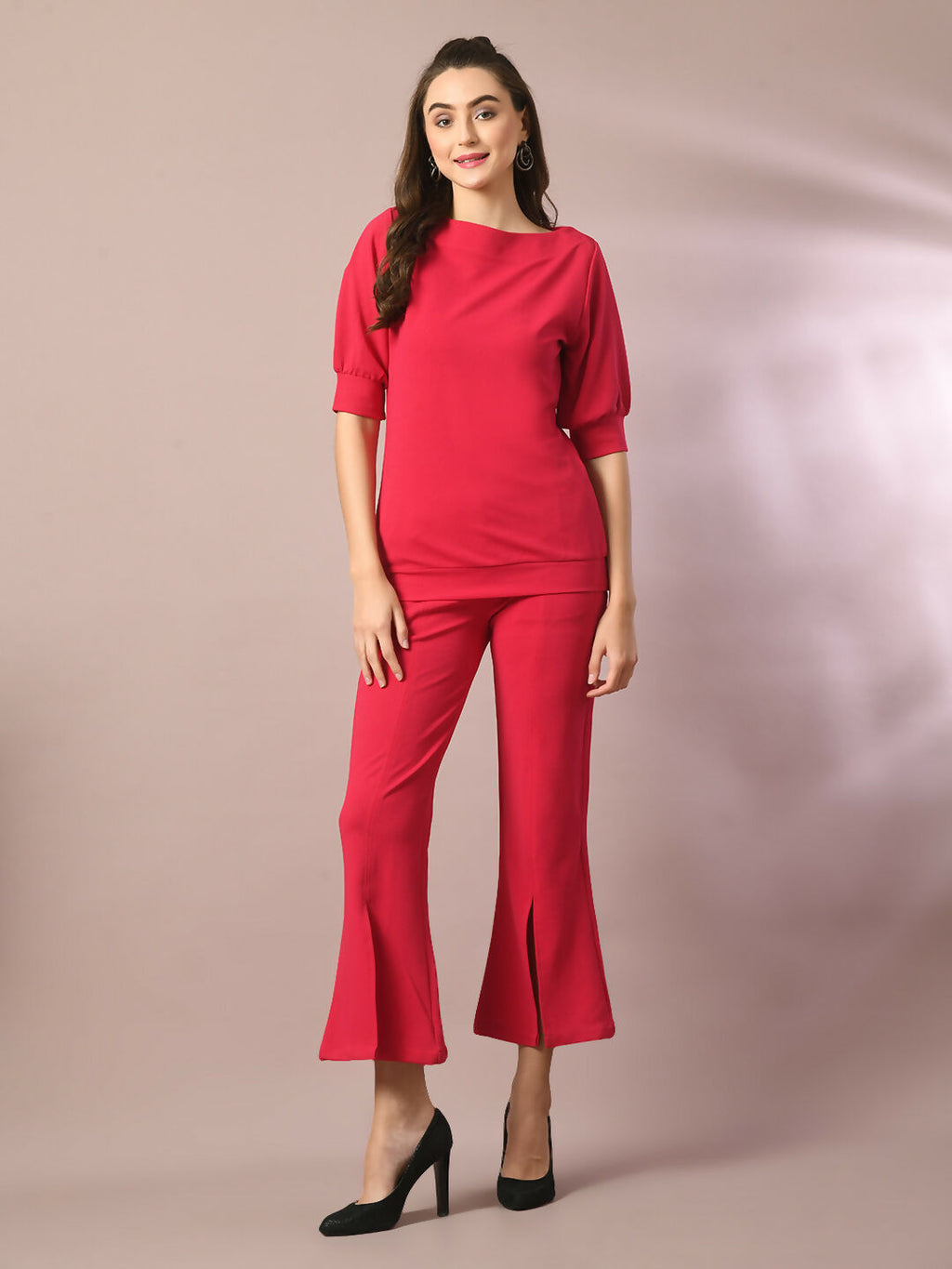 Myshka Women's Pink Solid Party Parallel Trousers | Grocsy