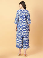Joban Fashion Blue Cotton Printed & Hand Work Co-ord Set | Grocsy