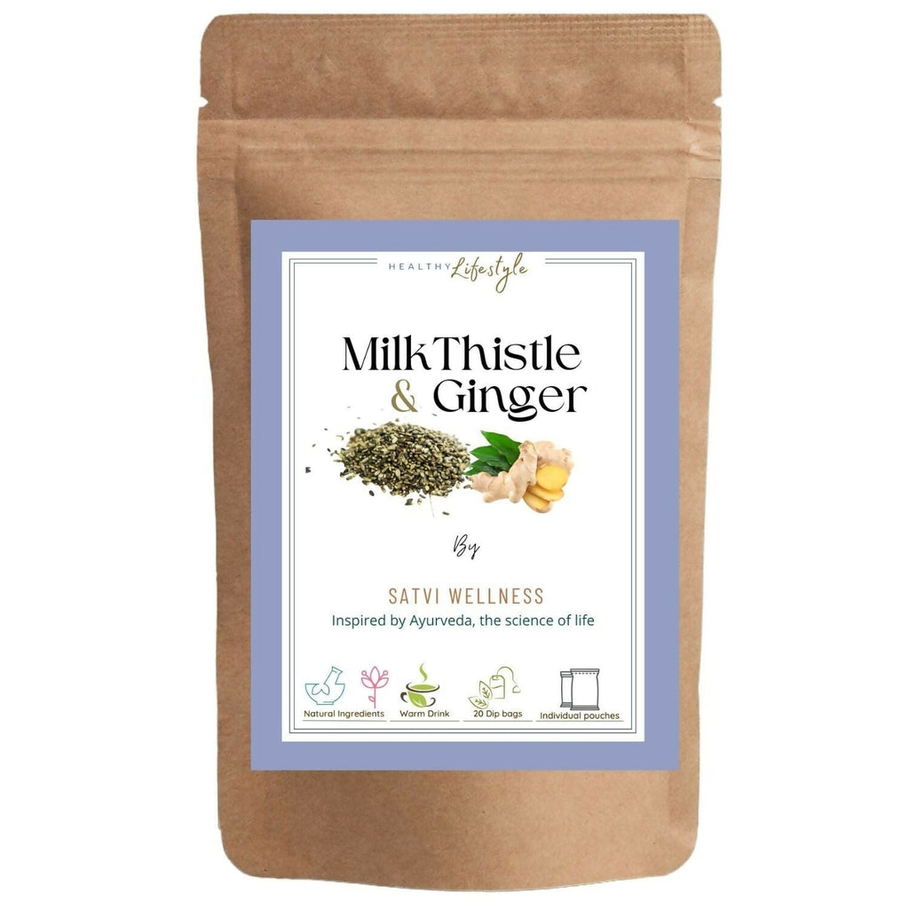 Satvi Wellness Milk Thistle Ginger Tea | Blend of Milk Thistle Ginger Tea Bags | Herbal Tea | Grocsy