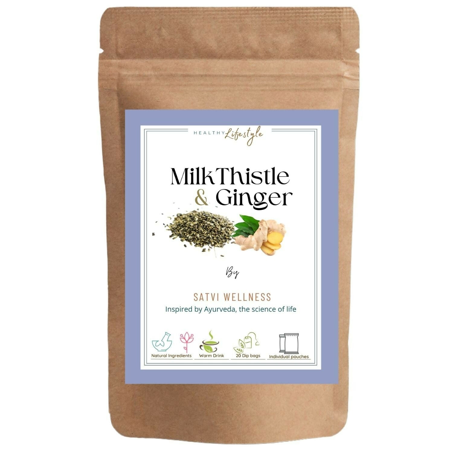 Satvi Wellness Milk Thistle Ginger Tea | Blend of Milk Thistle Ginger Tea Bags | Herbal Tea | Grocsy