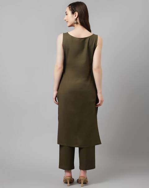 FIORRA Women's Olive Rayon Silk Straight Kurta Set | Grocsy