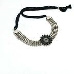 Mominos Fashion Johar Kamal Oxidised Silver-Plated Brass Finish Kundan Choker For Women (Black) | Grocsy