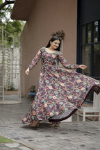 Aayaa Designer Printed Georgette Full Flare Gown With Dupatta - Multi Color | Grocsy