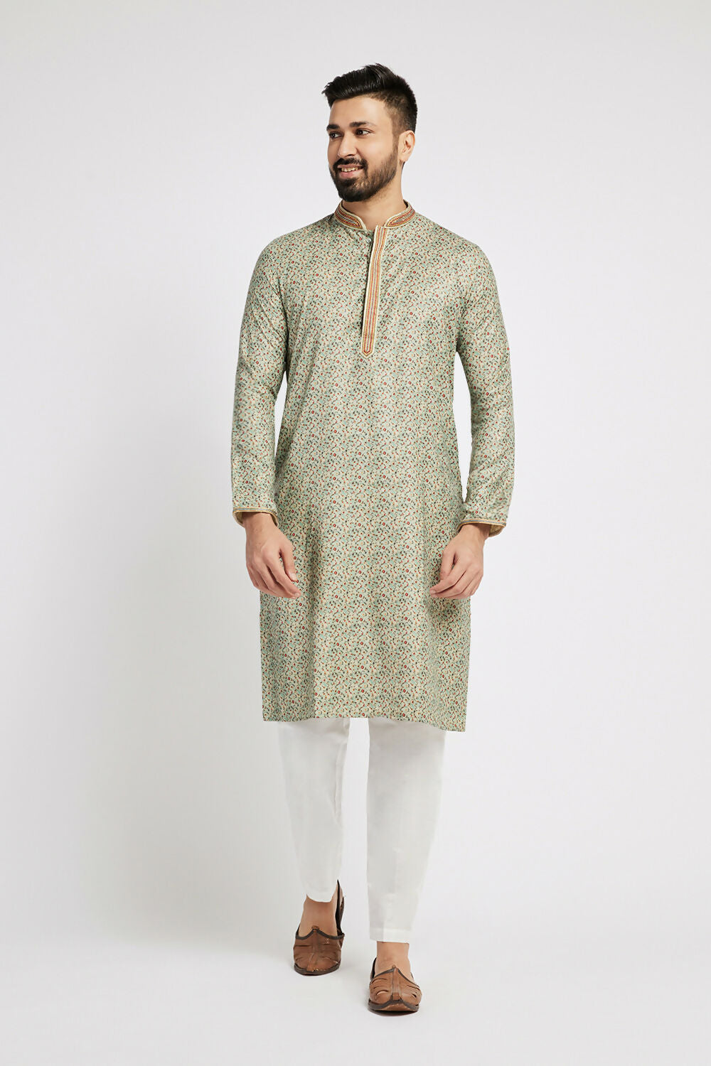 Ethnic India Blue Men's Kurta Floral Polyester | Grocsy