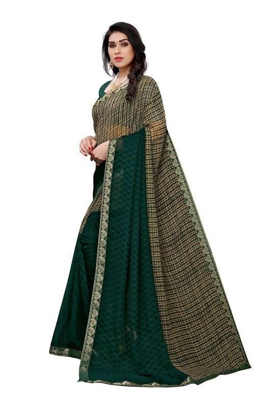 Vamika Green Georgette Lace Work Saree (Prachi Green) | Grocsy