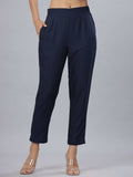 Juniper Women's Navy Rayon Solid Stright Slim Pant | Grocsy