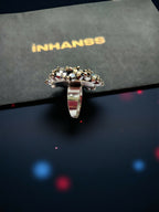 Inhanns Rang-E-Roshan Adjustable Ring – Handmade Crystal Statement Ring - Silver | Grocsy