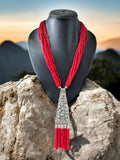 Inhanns Day-To-Dinner Tie Shaped Oxidized Black Metal Multi-Layered Long Only Necklace - Red Necklace | Grocsy