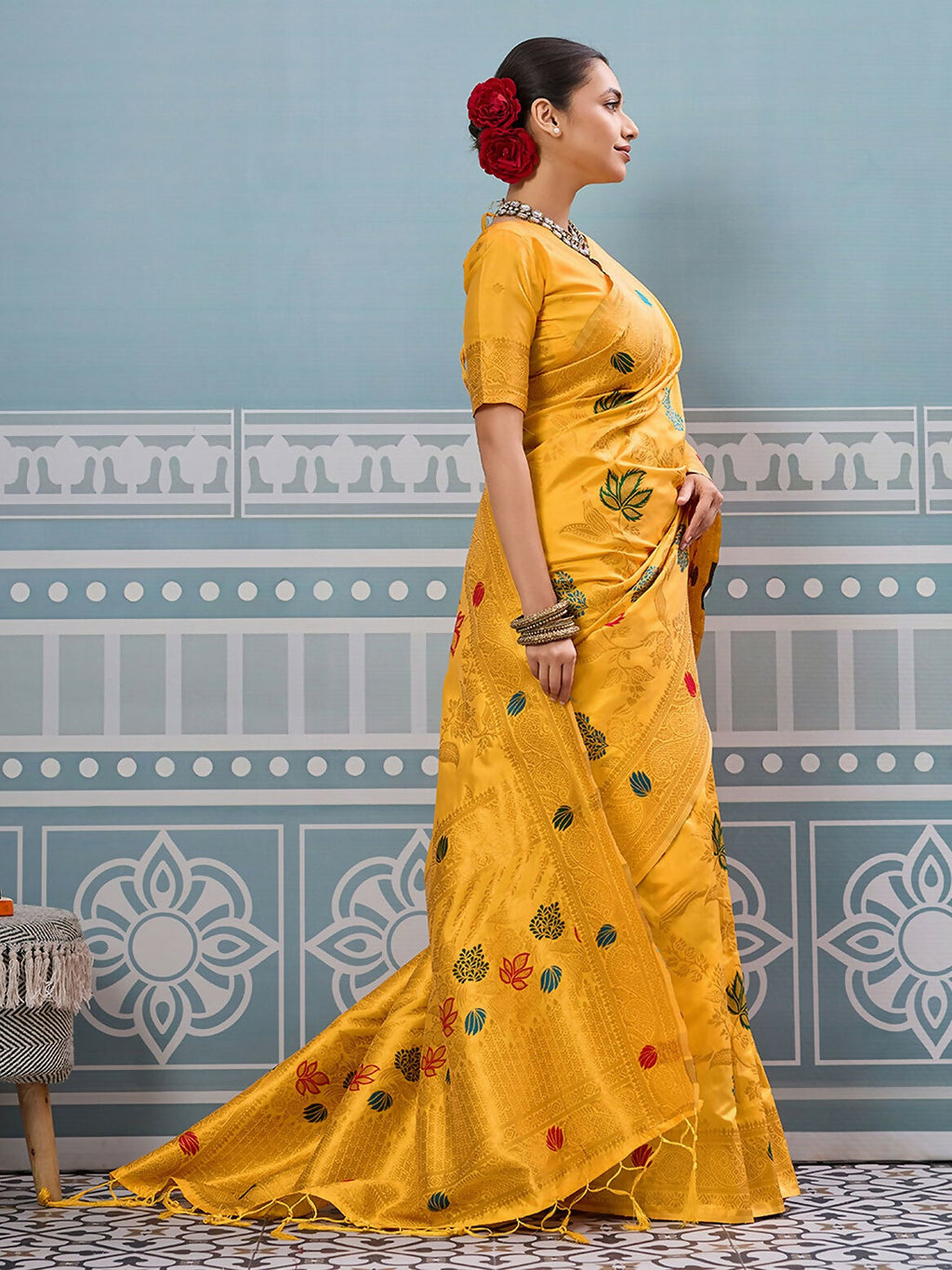 Shree Shyam Fashion Yellow Silk Saree | Grocsy
