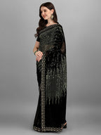 Vegaa Fashion Black Georgette Embroidered Party Wear Saree | Grocsy