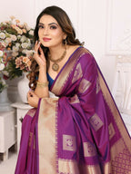 Anaita Purple Soft Silk With Zari Weaving Borders Saree With Blouse | Grocsy