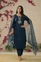 Ethnic Festive Wear Reyon Petrol Stitched Suit With Dupatta - Tanisha | Grocsy