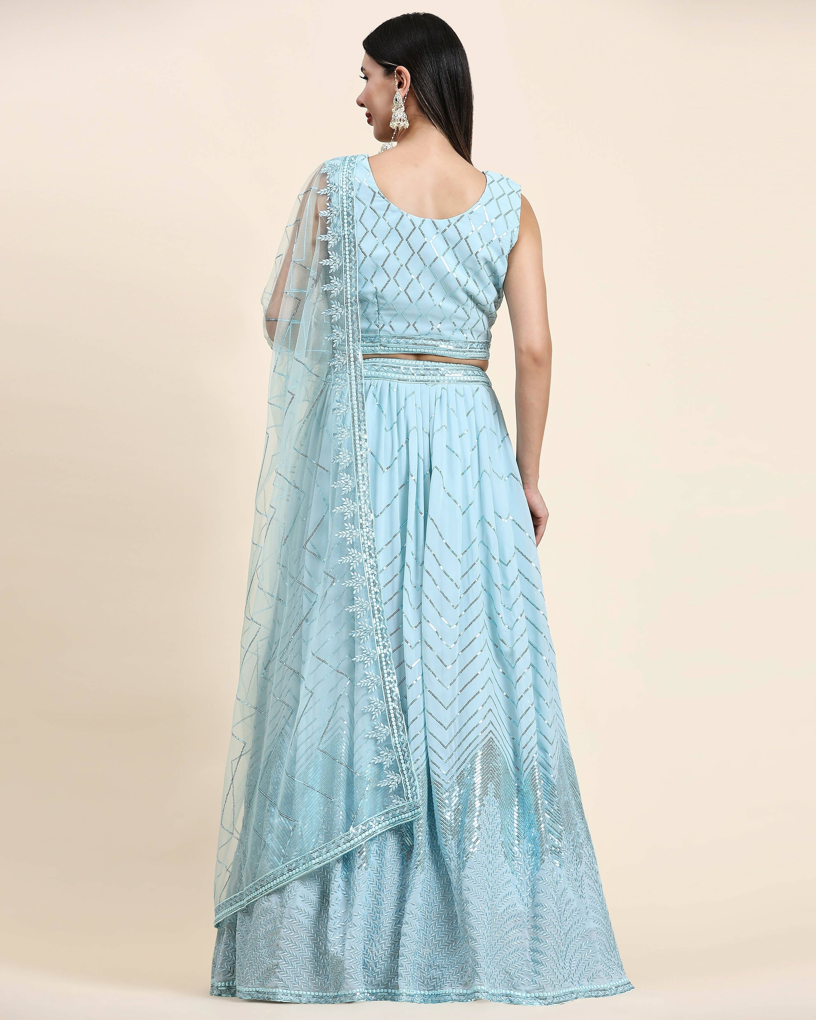 Blue Pure Viscose Georgette Sequence Embroidery work Lehenga Choli with Dupatta - Aakriti | Grocsy