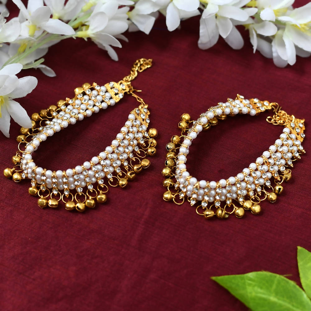 Mominos Fashion Kamal Johar Gold-Polished Pearls Anklets | Grocsy