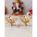 eCraftIndia Gold-Toned 2 Pieces Crystal Lotus Shape Brass Diyas | Grocsy