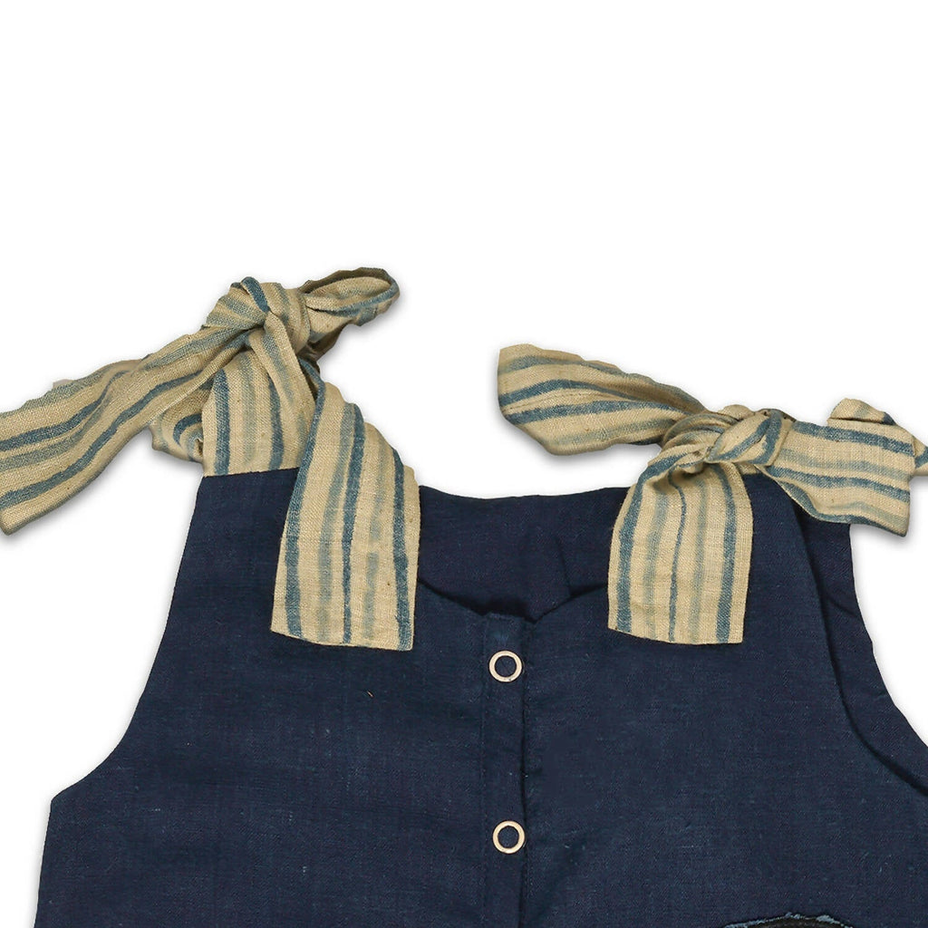 Mhyssa Blue Tie Up Stripped In Beige Romper With Front Button | Grocsy