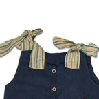 Mhyssa Blue Tie Up Stripped In Beige Romper With Front Button | Grocsy