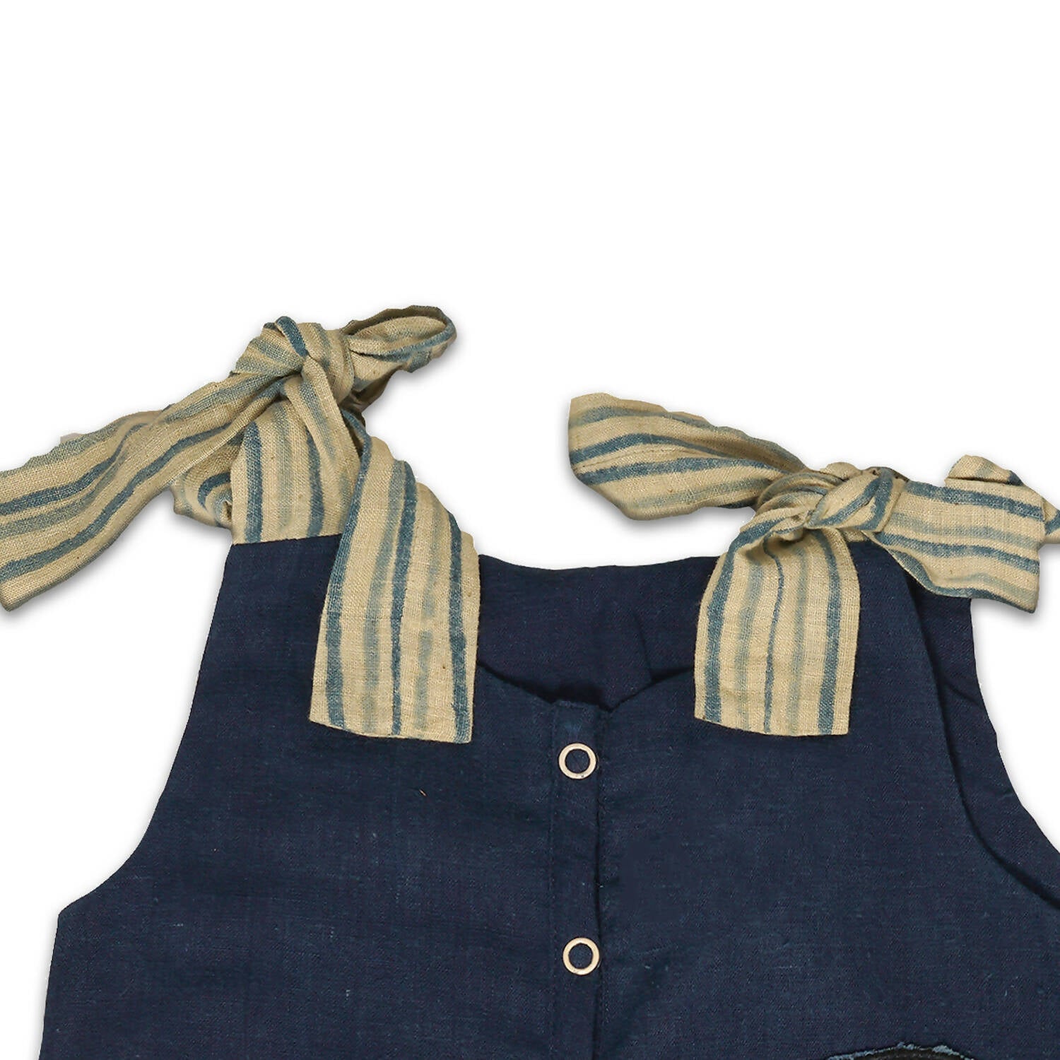 Mhyssa Blue Tie Up Stripped In Beige Romper With Front Button | Grocsy