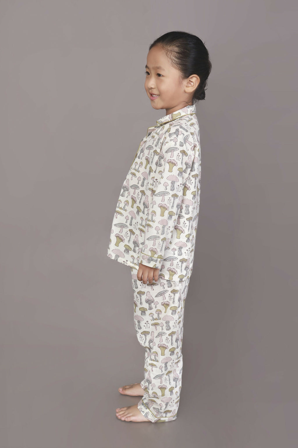 Breathables Kids Cotton White Mushroom Print Shirt & Pyjama Boys & Girls Night Suit | Grocsy
