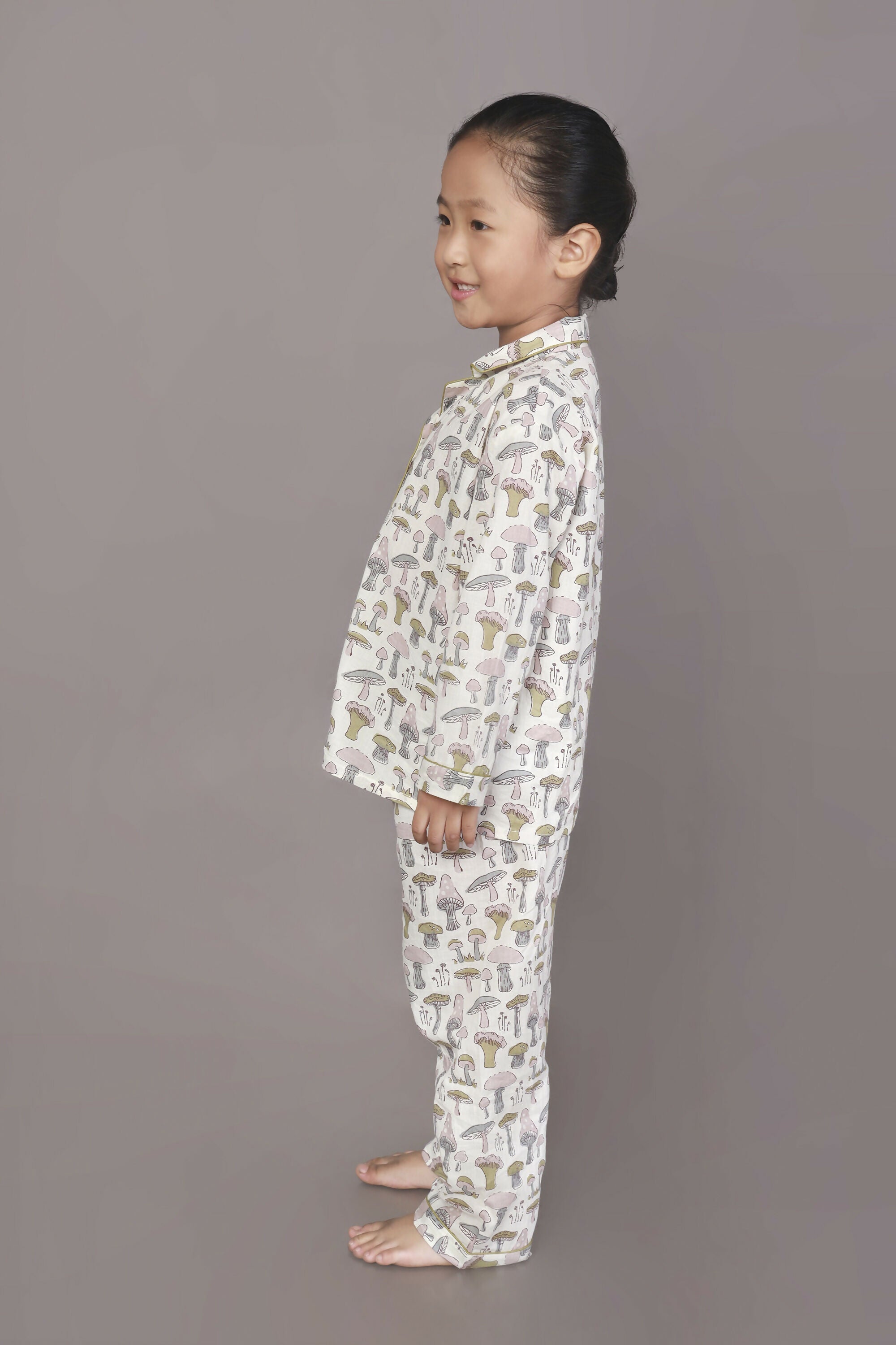 Breathables Kids Cotton White Mushroom Print Shirt & Pyjama Boys & Girls Night Suit | Grocsy