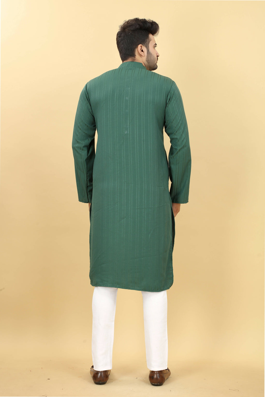 Green Viscose Polyester Solid Men's Kurta - Mahotsav | Grocsy