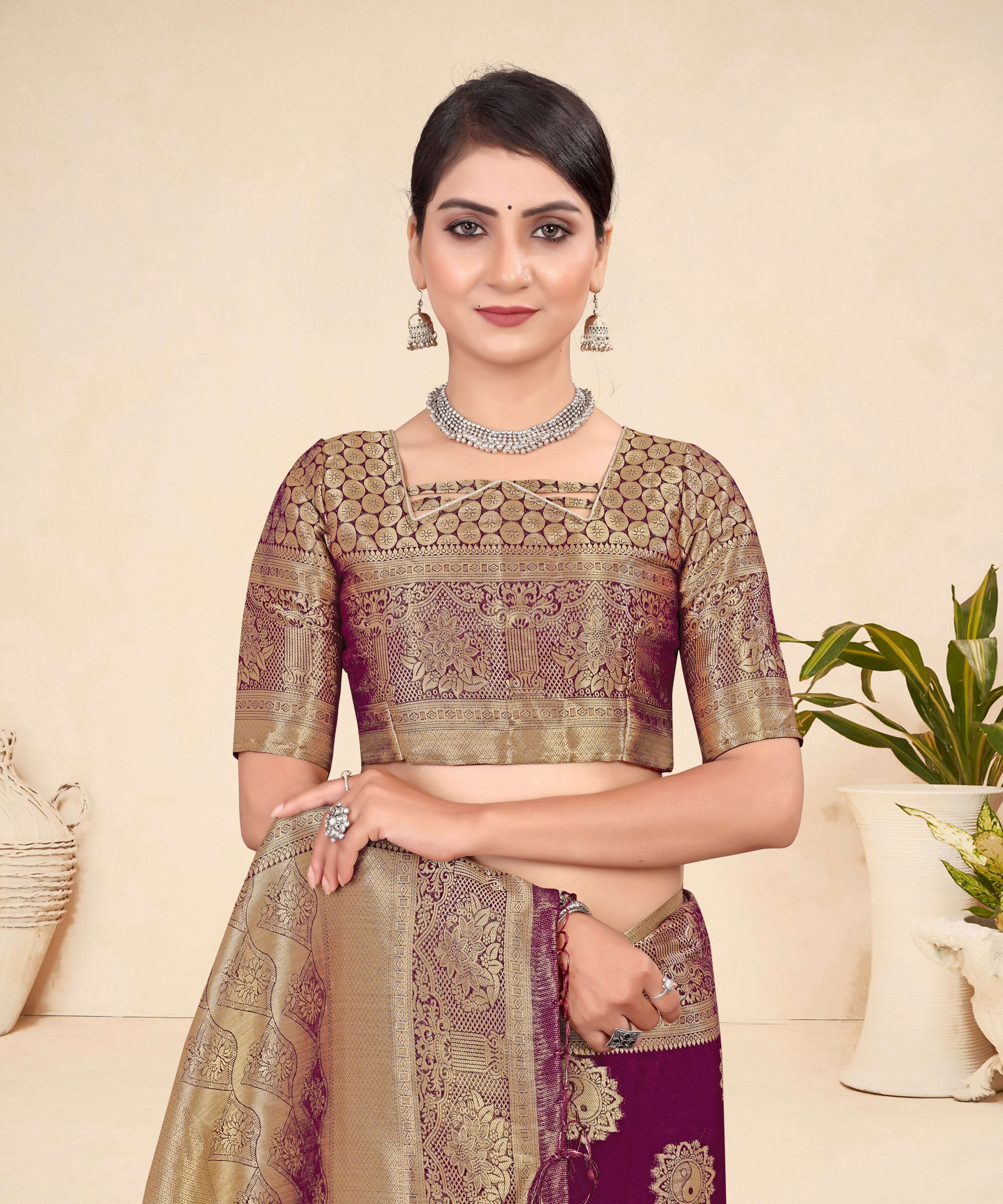 Wine Viscose Weaving Designer Saree - Vandini | Grocsy