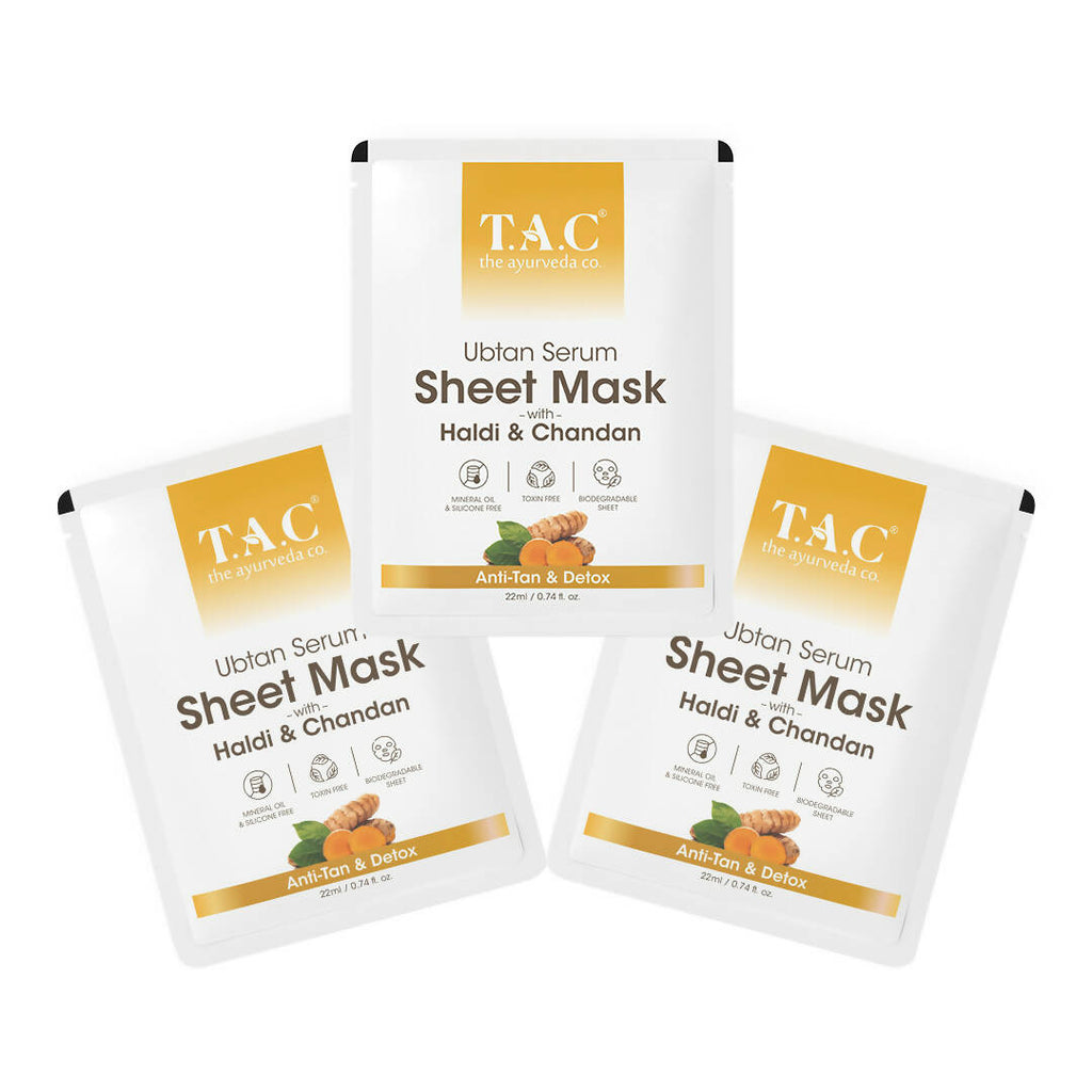 TAC - The Ayurveda Co. Ubtan Serum Sheet Mask | with Sandalwood, Saffron & Turmeric | Grocsy