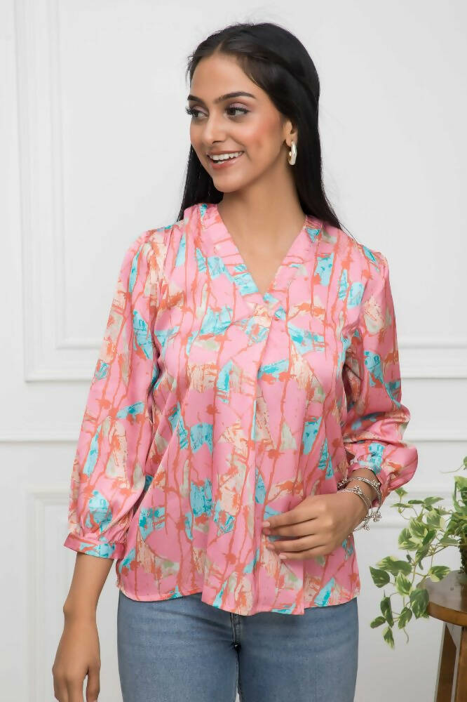 Myshka Women Multi-Floral V-Neck Regular Sleeves Polyester Top | Grocsy