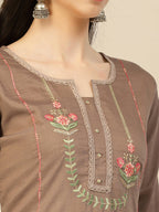 Brown Embroidered Chinon Straight Kurta With Trouser & Dupatta - Salimar | Grocsy