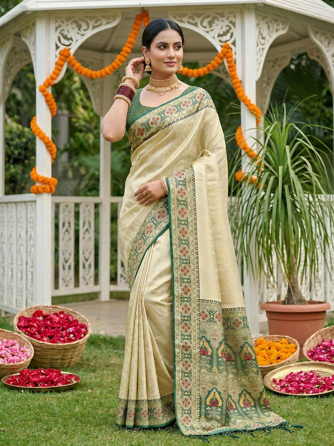 Shree Shyam Fashion Green Soft Silk Saree | Grocsy