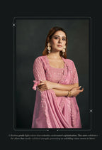 Pink Silk Crepe Georgette Cord Sequence & Thread Embroidered & Stone Work Saree - Moh-Manthan Royal Enigma | Grocsy