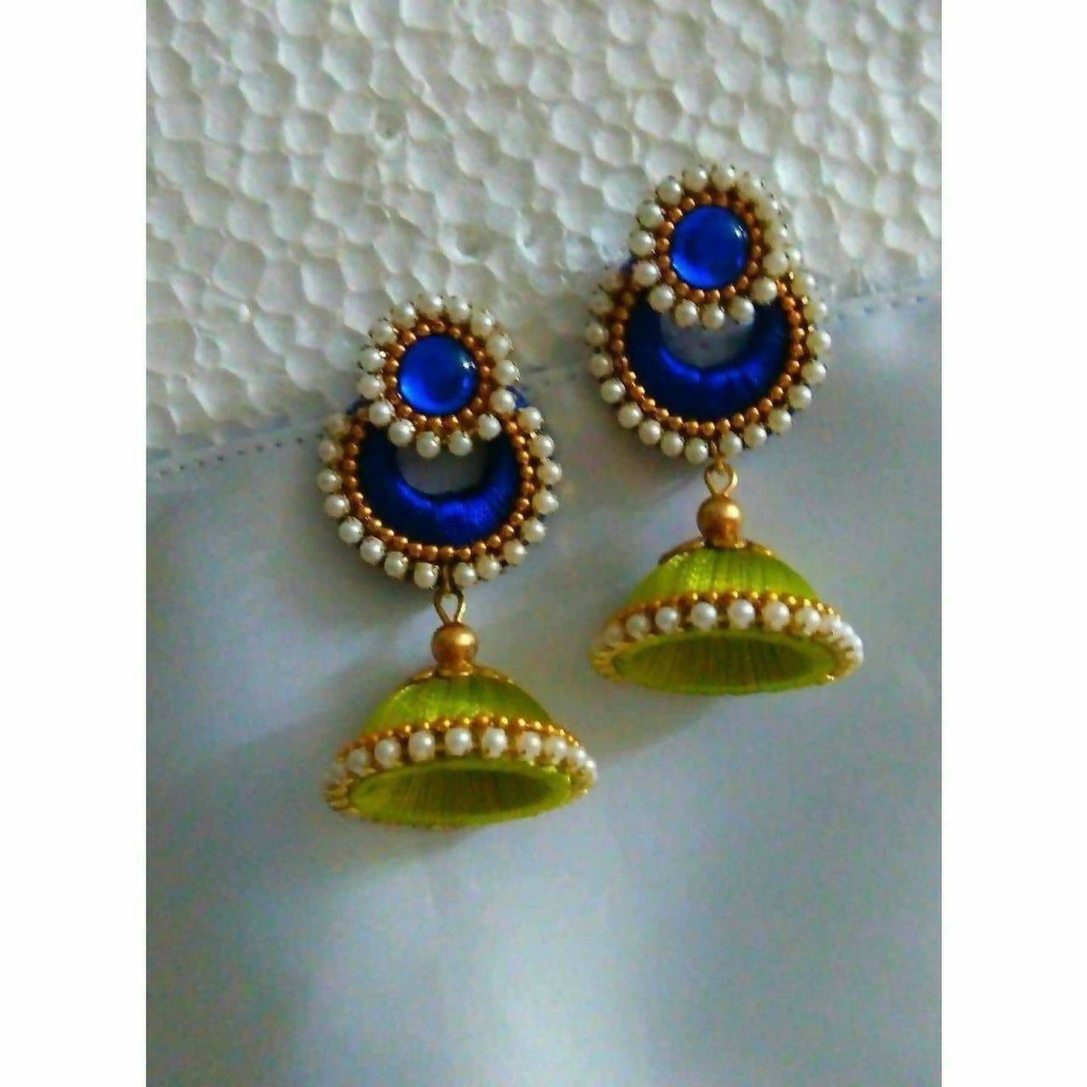 Green and Royal Blue Jhumki Earrings | Grocsy