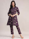 Aavyora Women's Purple Abstract Printed Pure Cotton Co-ord Set | Grocsy