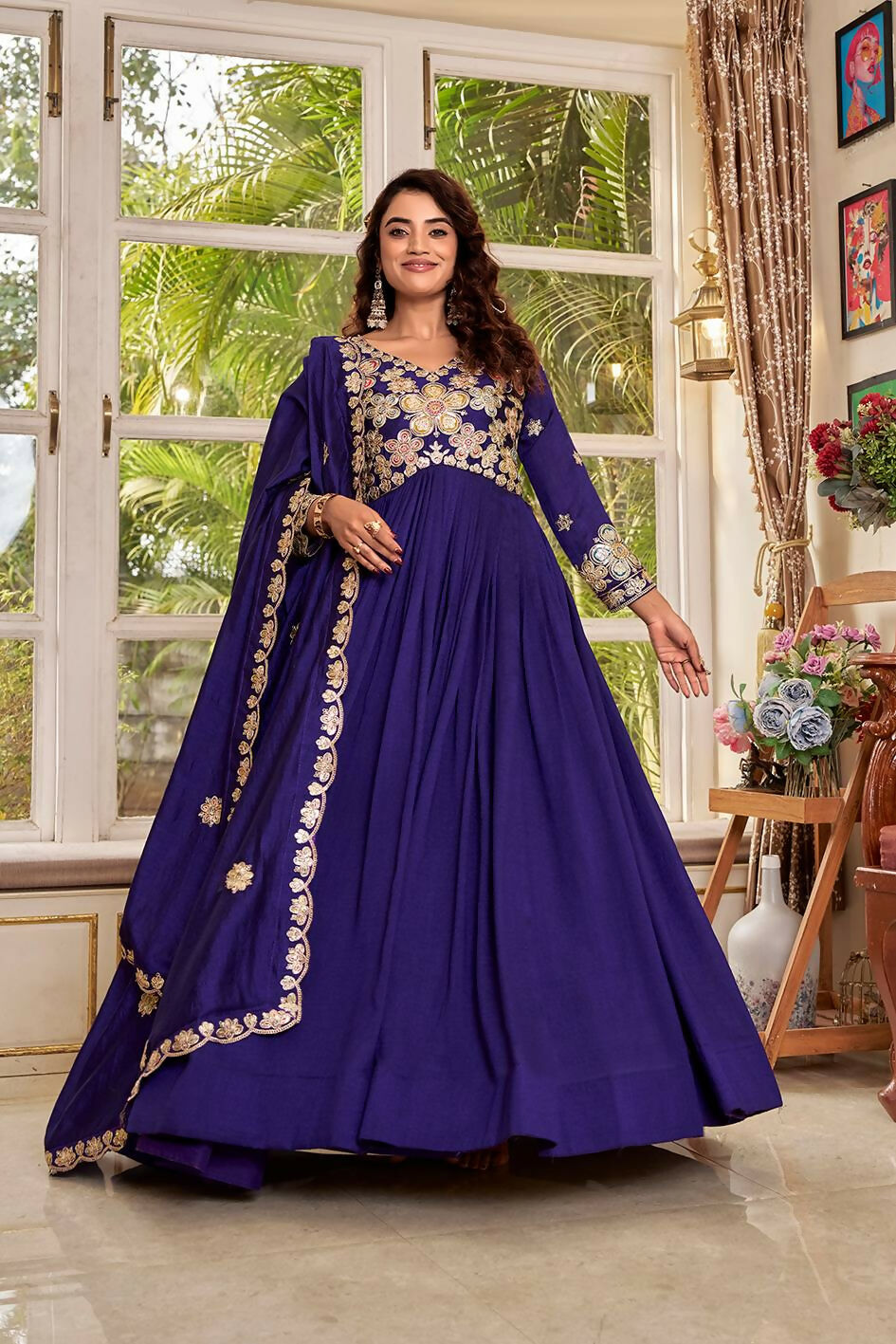 Teeya Creation Womens Casual Party Wear Heavy 5mm Sequence Embroidery Work Purple Gown Set | Grocsy